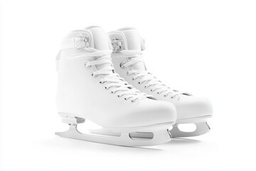 Pair of white and blue ice skates isolated on white or white background
