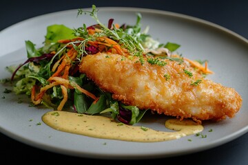A photo of an elegant dish featuring deep fried