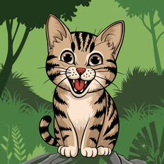 Vector art cat image with plain green background
