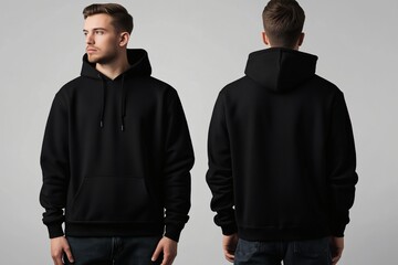Black Hoodie Mockup with Front and Back View Design Template