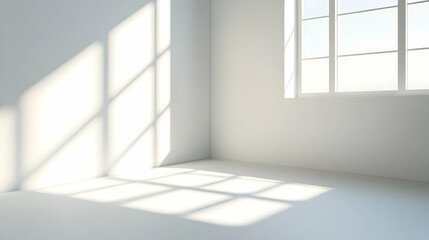 Sunlit empty room, corner view, window, design