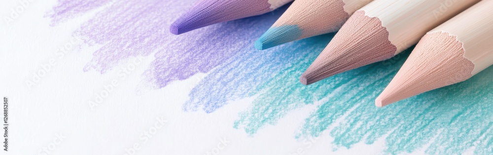 Aufkleber soft pencil strokes create a smooth gradient of colors blending from purple to teal on textured pape