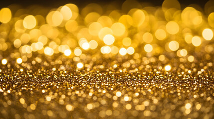 Golden glitter bokeh background, festive lights, celebratory backdrop, holiday design