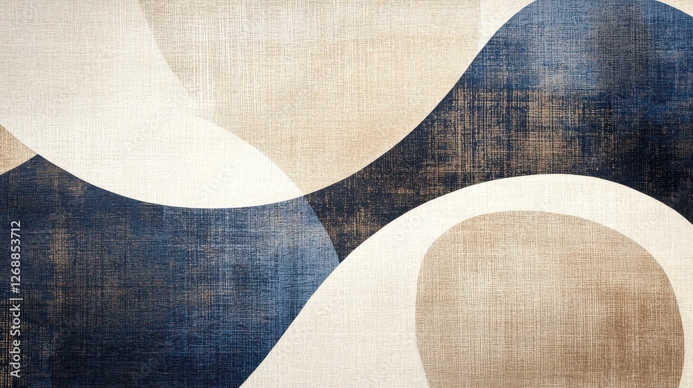 Aufkleber Soft arcs of muted beige and blue pencil strokes create a calming abstract design suitable for modern art enthusiasts