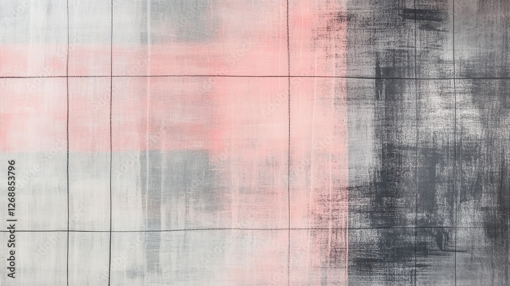 Poster intricate grid lines and muted pastel colors create a soothing visual texture in a contemporary art 