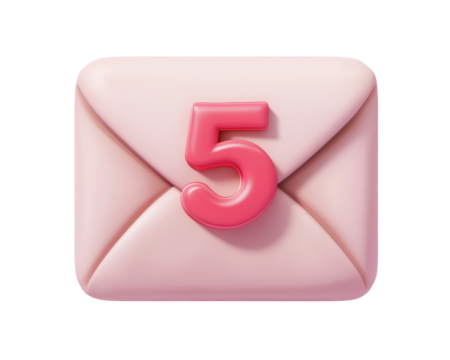 Isolated 3D Render of Pink Email Envelope with Notification Number
