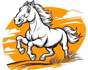 Obraz premium Energetic Horse Running in a Vibrant Landscape Illustration