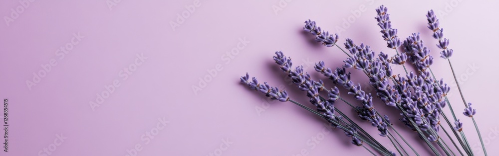 Aufkleber lavender bouquet arranged on a minimalist lavender background for a calming effect and aesthetic app