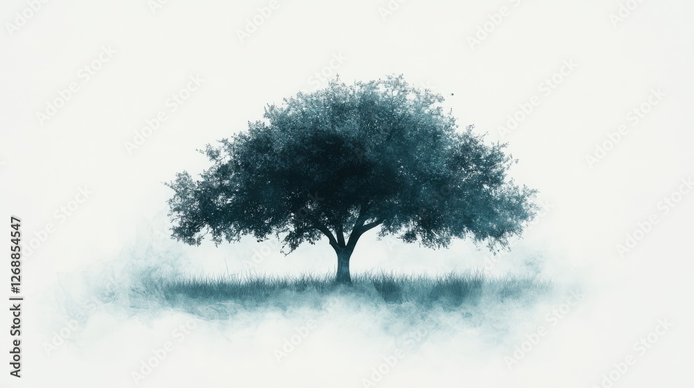 Poster minimalist silhouette of a tree in pencil with a serene background during twilight