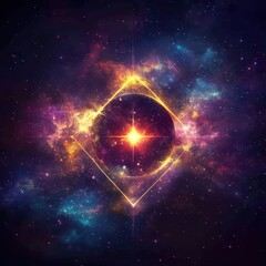 Fototapeta premium Celestial sphere emitting light within a golden diamond shape