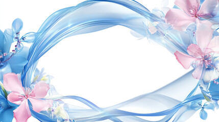 Abstract floral frame, flowing ribbons, pastel colors, empty space