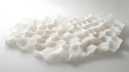 A unique abstract design featuring a pattern of interconnected hexagonal shapes in white, creating a visually striking and modern aesthetic for use in creative projects.