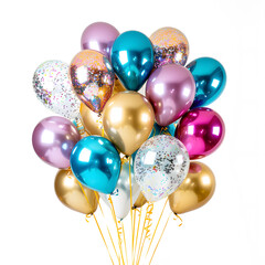 Vibrant bunch of multicolored balloons with glitter accents, perfect for celebrations