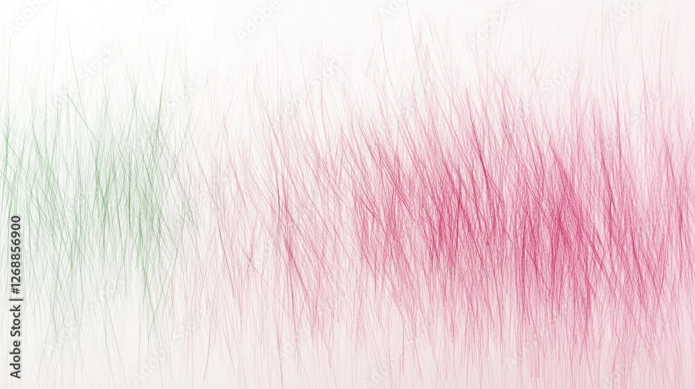 Poster abstract visual representation featuring soft pencil strokes in green and pink hues on a white backg
