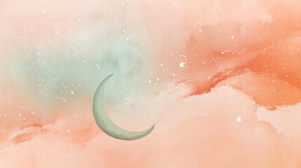 Fototapeta premium Silhouette of a crescent moon surrounded by a dreamy gradient sky at twilight with scattered stars