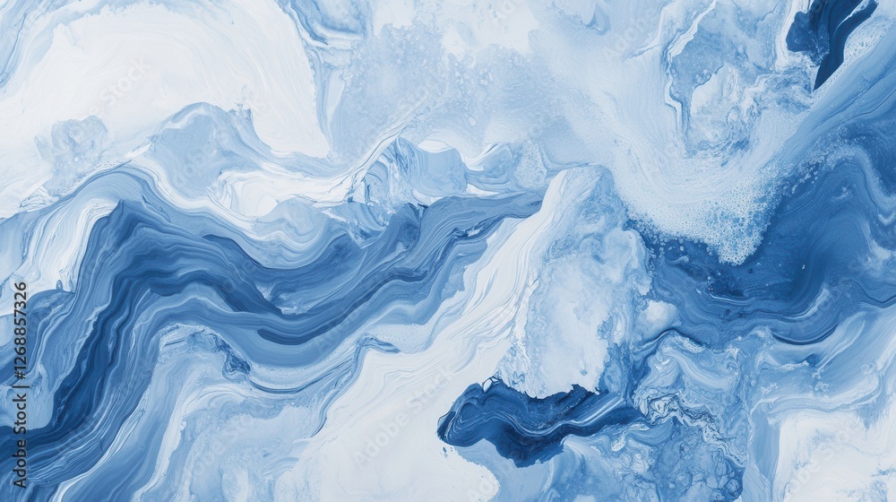 Aufkleber Monochromatic blue abstract pattern showcasing fluid shapes and depth in tones and textures