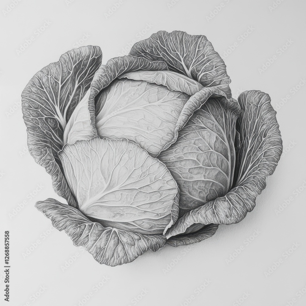 Poster cabbage with intricate veins showcases natural textures in a minimalist presentation