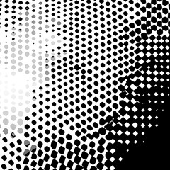 A striking black and white halftone pattern, featuring a dynamic mix of dots and squares. Perfect for a range of creative projects, this abstract design adds depth and texture.