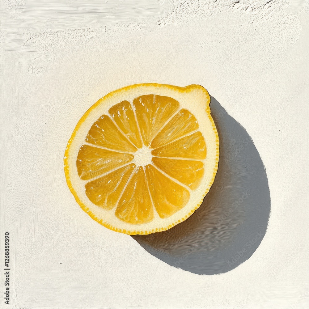 Poster bright yellow lemon slice on a light background showcasing its natural texture and vibrant color