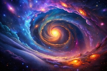 Cosmic Nebula Swirl: Drone View of Starry Night Sky, Celestial Wonder, Galactic Exploration