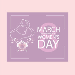March 8 International Women's Day Celebration Design with Feminine Silhouette and Floral Elements