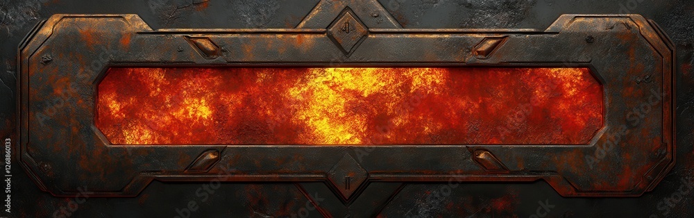 Poster rusted metal texture with glowing amber highlights creating a dramatic industrial backdrop for artis