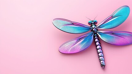 Colorful Dragonfly on a Soft Pink Background for Creative Use