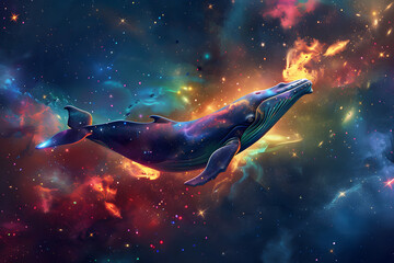 Cosmic whale journeying through starry space