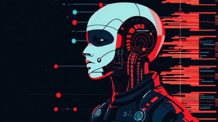 Futuristic Robot Profile with Abstract Digital Background Design