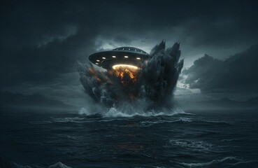 UFO or UAP emerging from the ocean