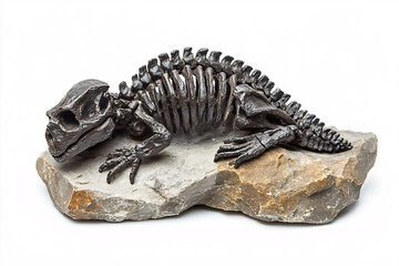 Naklejka premium dinosaur fossil skeleton on rock isolated on white background stock photo