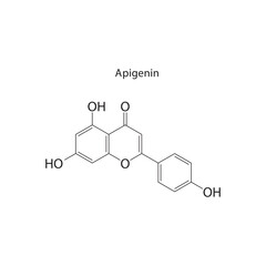 Apigenin skeletal structure.Flavonoid compound schematic illustration. Simple diagram, chemical formula.
