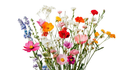 Colorful wildflowers bouquet blooming on transparent background