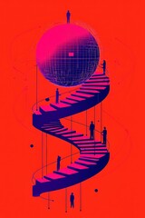 Obraz premium Surreal Staircase Pattern with Figures on an Abstract Background