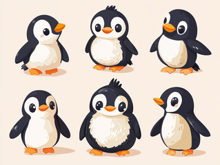 Naklejka premium Penguins in various cute poses and expressions