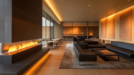 Contemporary living space with linear gas fireplace and modern furnishings in a bright atmosphere