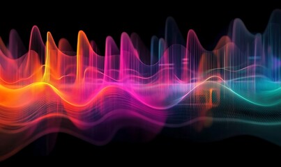 A colorful sound wave graphic representing audio frequencies and vibrations, representing audio technology and futuristic energy

