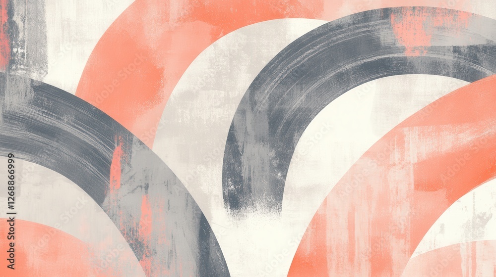 Poster Elegant muted gray and coral arcs create a unique abstract design on a soft background