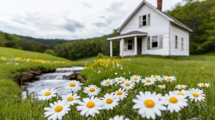 Abandoned House in Countryside Concept, Serenity of a Forgotten Rural Home with Sagging Beams Amidst Nature's Beauty and Faded Charm