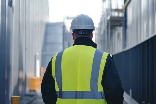 Security Guard Walking Building Perimeter With Flashlight, 