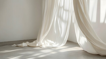 Sheer curtains, sunlight, minimalist room, interior design