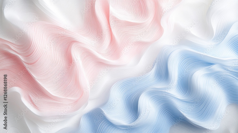Poster Delicate fabric in soft hues of pink and blue gently draping over an elegant white background creating a serene atmosphere