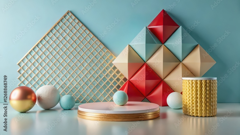 Canvas Prints abstract geometric background with platform and spheres