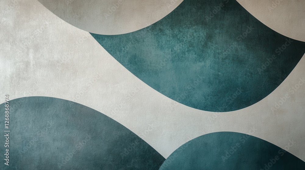 Poster elegant curved shapes create a serene atmosphere in muted gray and teal tones