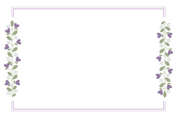 Purple Rectangular Border Frame With Purple Flowers And Green Leaves