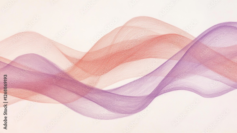Poster Abstract pencil strokes create soft lavender waves in delicate hues and gentle movements on a tranquil background