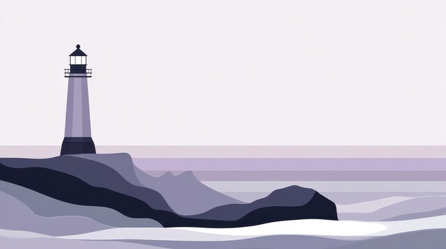Silhouette of a lighthouse standing tall on rocky shoreline during a serene twilight