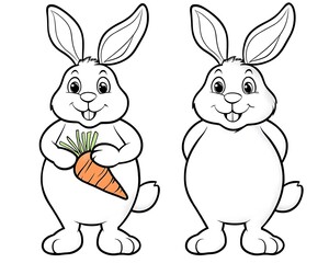 Fototapeta premium Cute Cartoon Bunny Holding Carrot and Standing Alone Illustration