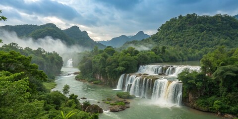 Fototapeta premium Enchanted Paradise: The Cascading Symphony of Waterfall Wonders