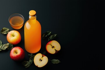 Fresh Apple Juice Preparation Kitchen Photography Dark Background Top View Healthy Lifestyle